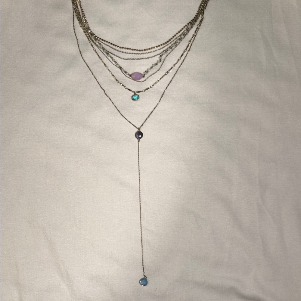 Anthropologie Gold Multi-Layer Necklace with Gem Accents